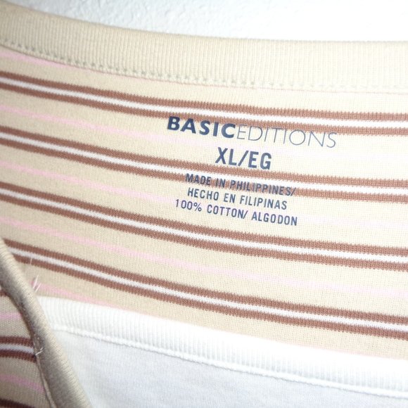 Basic Editions Women's Layered Henley Short Sleeve Striped Top Size XL N… - Picture 5 of 11